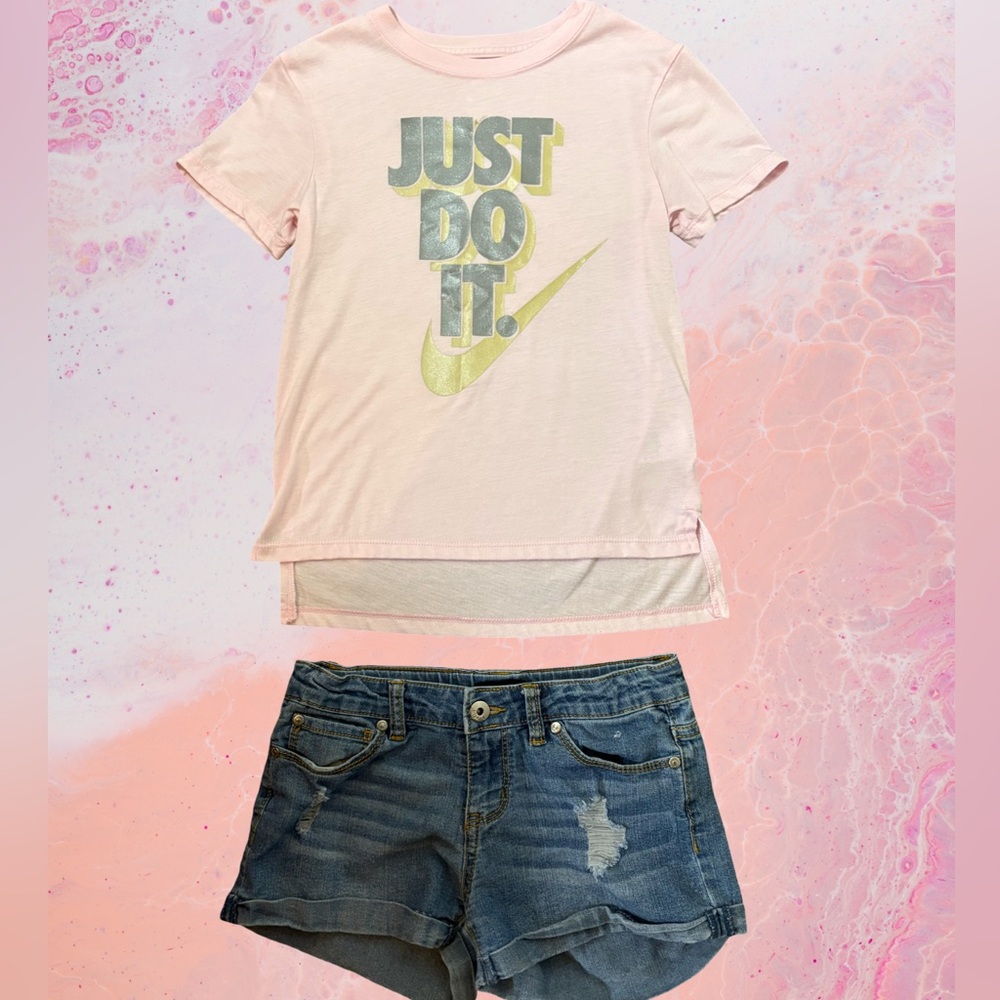 Nike Just Do It Graphic Tee Pink Youth Small S Athletic Cut